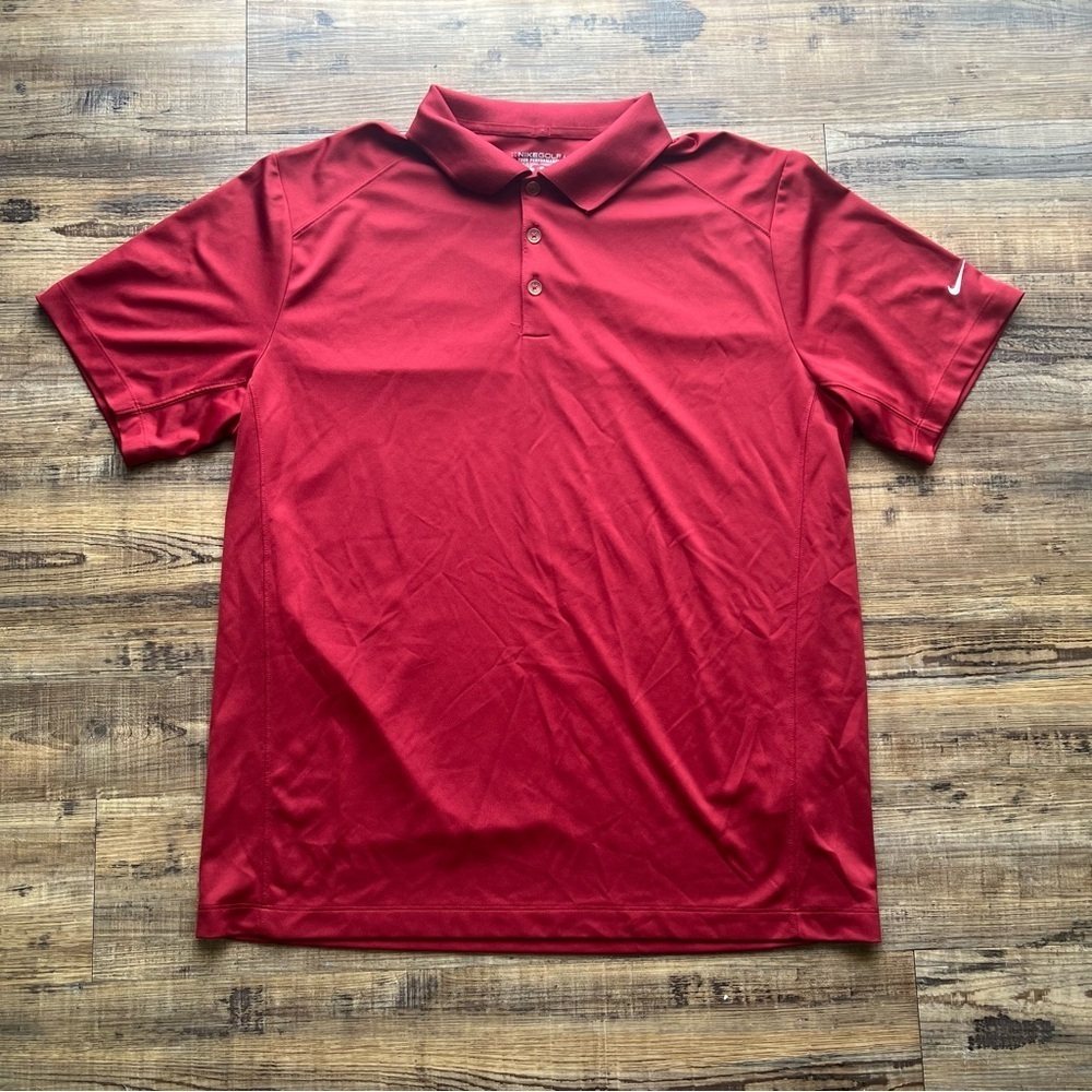 Nike Golf Mens Red Dri Fit Polo Shirt Short Sleeve Performance Activewear Sz XL